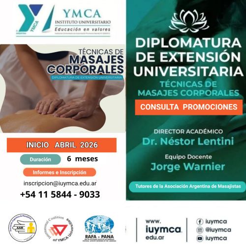 Diplomatura, universidad, YMCA, curso de masajes, programa de capacitación, formación avalada, bienestar, curso a distancia, curso online, taller, congreso, seminario.